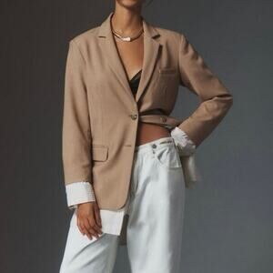 NWT Maeve Anthropologie The Bennet Twofer Blazer Neutral Sz Medium Petite